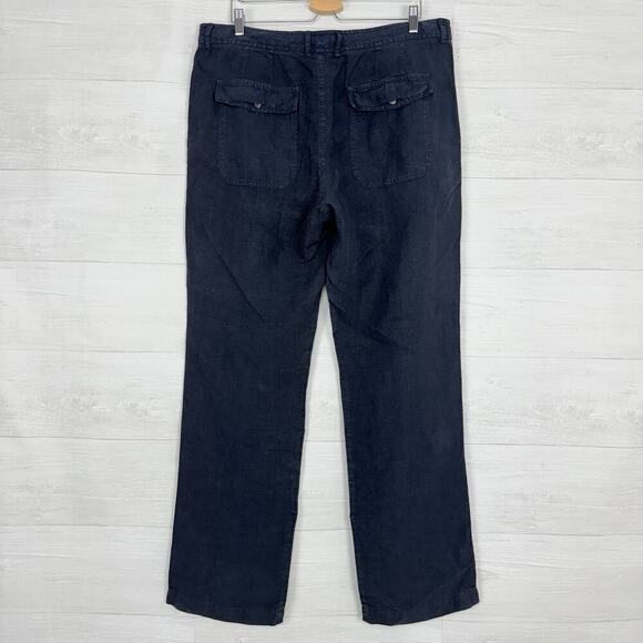 Vince 100% Linen Mens Pants 36 x 33 Straight Leg Navy Blue Drawstring Beach - Picture 4 of 13